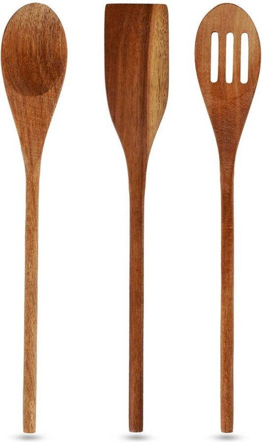 Vilde Keukengerei Set Houten 3 delig Spatelset Spatel Soeplepel Schuimspaan Kookgerei