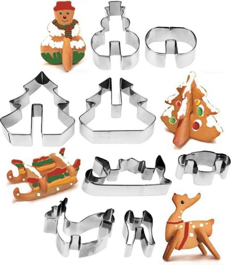 Vilde Koekjessnijders Edelstaal Kerst 3D 8 delig Vormen Uitsteekvorm Cookie Cutter Uitsteekvormpjes Koekjes Bakken Koekjessnijder