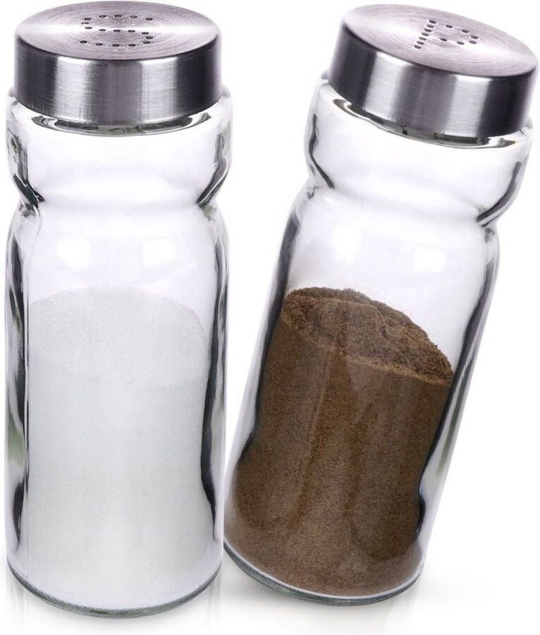 Vilde Peper en Zout Vaatje Glas XXL 2 stuks Stooier Stel Zoutvaatje Pepervaatje Peperstel en Zoutstel Set Kruidenpotjes