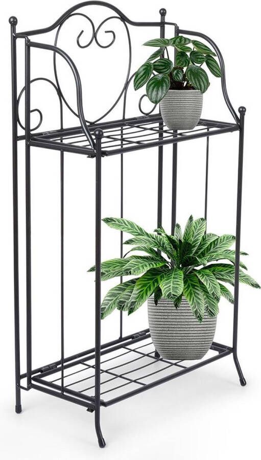 Vilde Plantenstandaard Metaal Zwart Twee Verdiepingen 34 5x18 5x65 cm Plantenrek voor Bloempotten