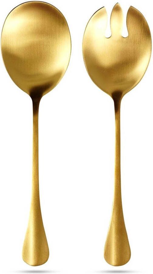 Vilde Saladebestek Edelstaal Gouden 2 stuks Slabestek Salade Lepel en Vork Set