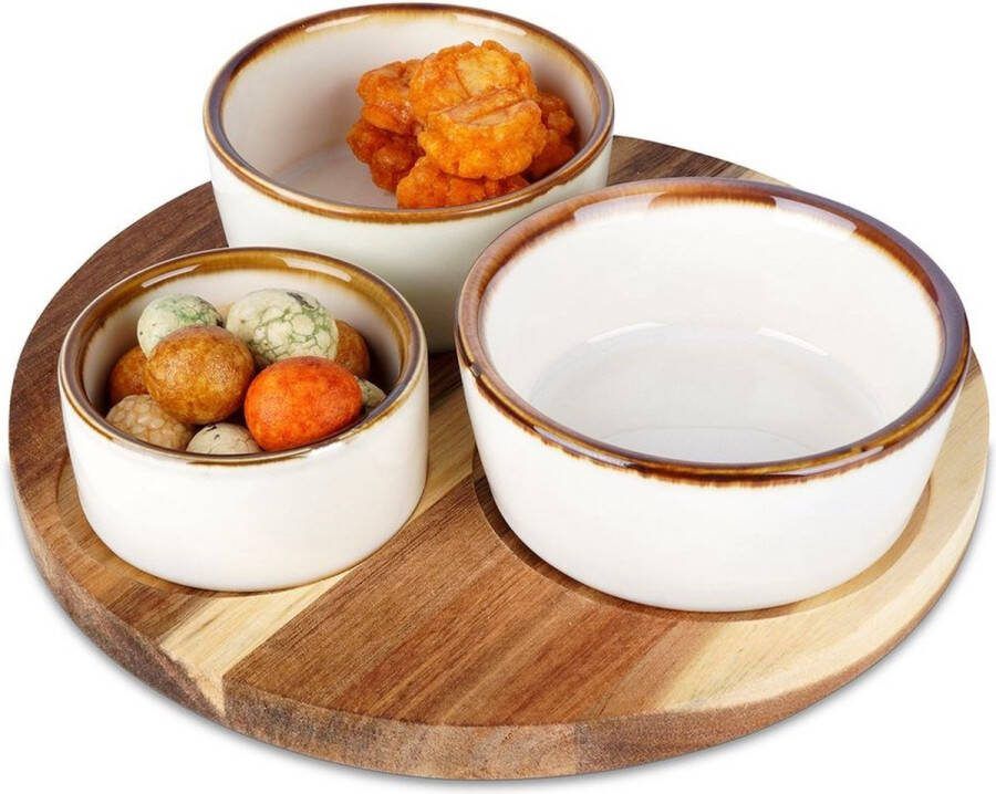 Vilde Snackkommen Keramiek op Dienblad 20 cm 3 stuks Snackkom Dipschalen Set Kleine Komen voor Dipsauzen en Snacks