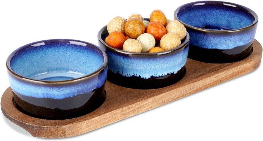 Vilde Snackkommen Keramiek op Dienblad 29 5 cm 3 stuks Snackkom Dipschalen Set Kleine Komen voor Dipsauzen en Snacks