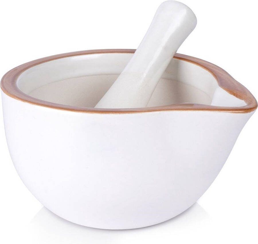 Vilde Vijzel met Stamper Keramiek Wit Kruidenvijzel Mortel voor Specerijen en Pesto