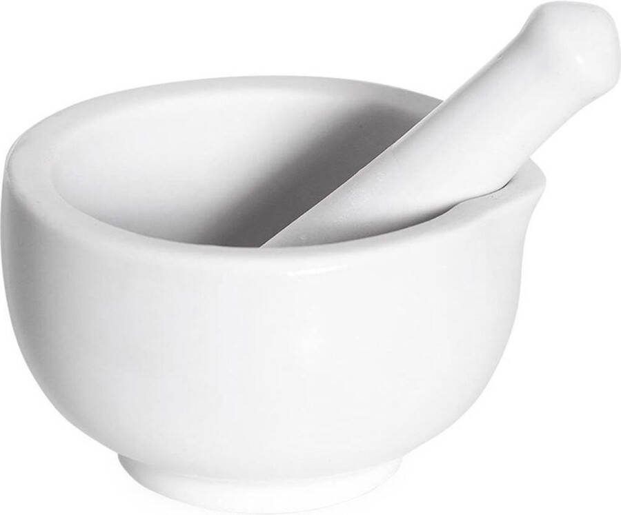 Vilde Vijzel met Stamper Keramiek Wit Kruidenvijzel Mortel voor Specerijen en Pesto