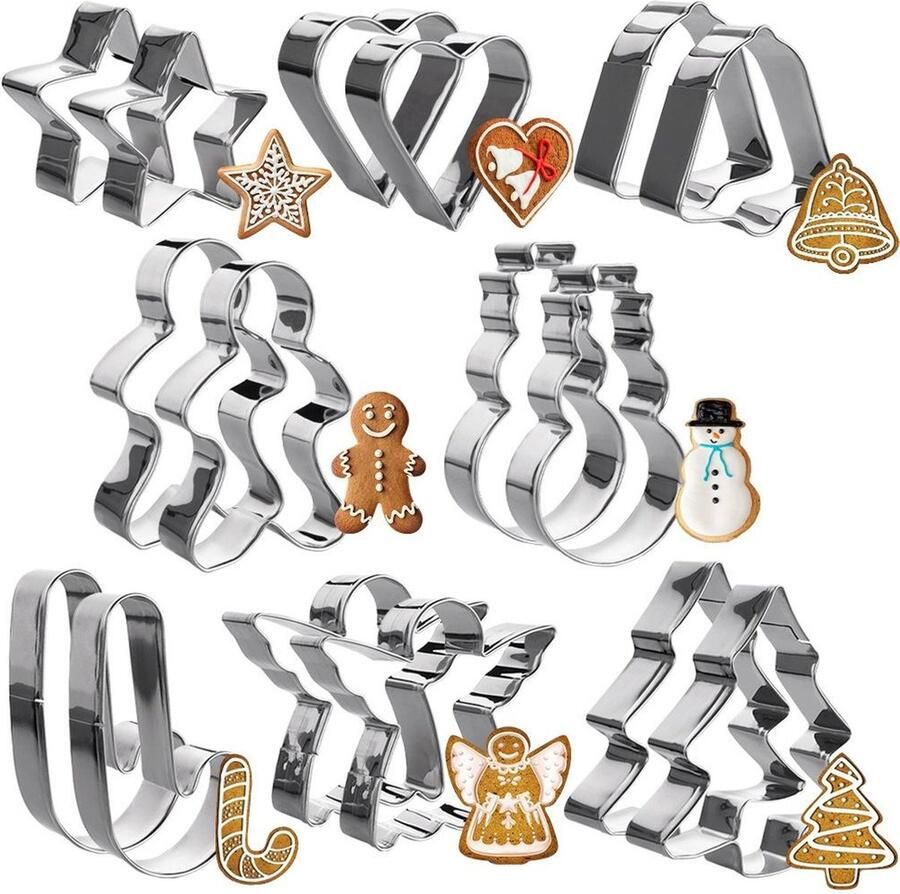 Vilde Koekjessnijders Edelstaal Kerst 14 cm 16 delig Vormen Uitsteekvorm Cookie Cutter Uitsteekvormpjes Koekjes Bakken Koekjessnijder
