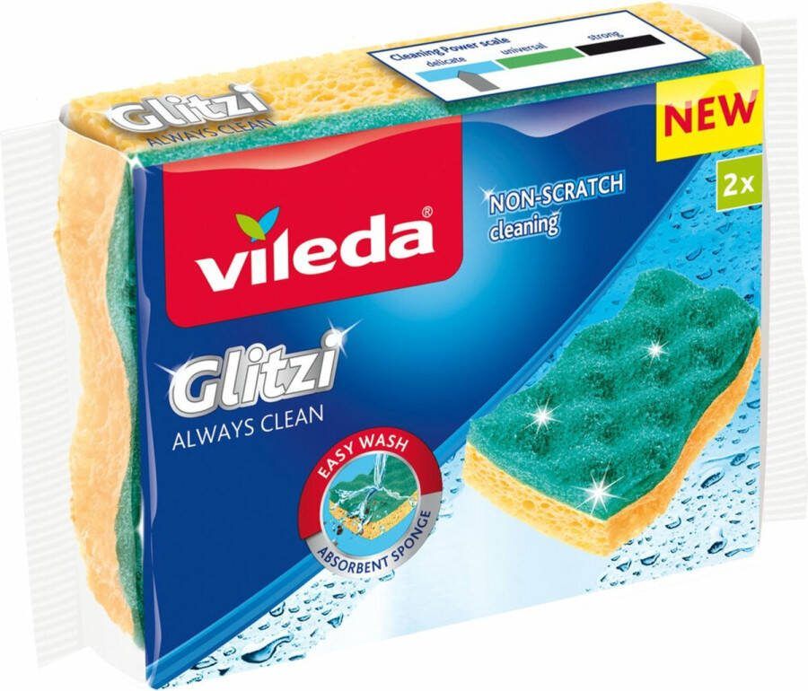Vileda 5x Schuursponsen Glitzi Always Clean 2 stuks