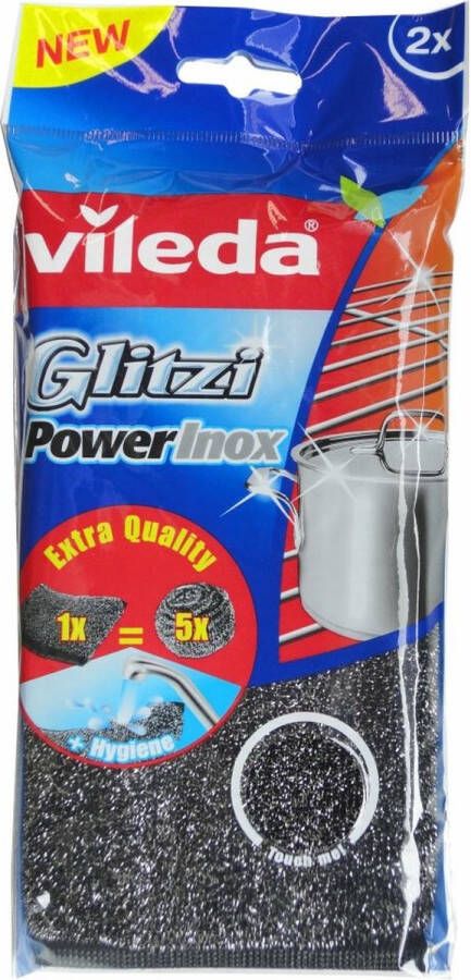 Vileda 5x Schuursponzen Glitzi Power Inox 2 stuks