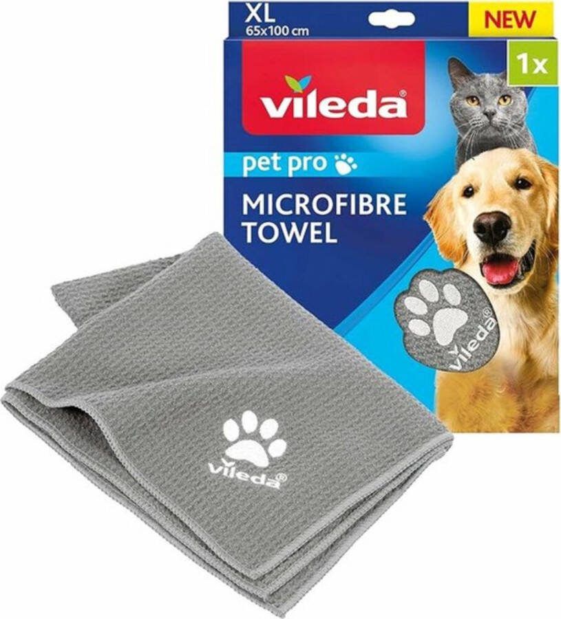 Vileda Hondenhanddoek Pet Pro Microvezeldoek absorberend en sneldrogend geschikt voor honden en katten honingraatstructuur super schoon en voelt zacht aan Maat XL