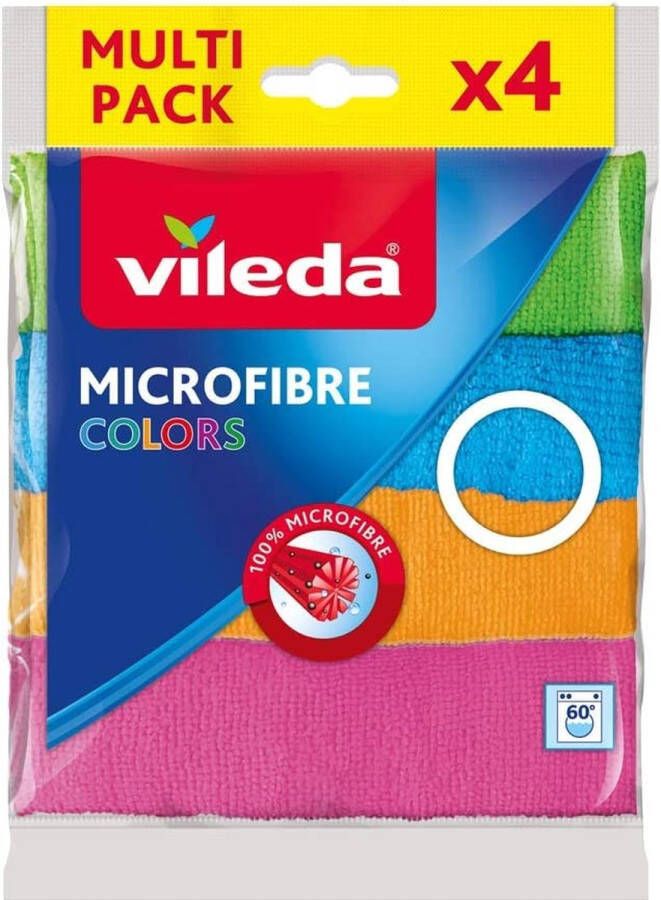 Vileda microvezeldoekjes kleuren verpakking van 4 stuks reinigingsdoekjes