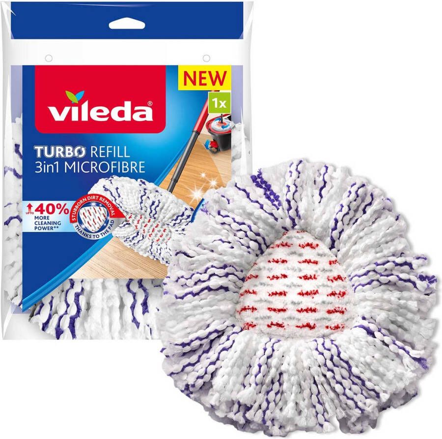 Vileda TURBO 3in1 Vervanging 1 per verpakking Geschikt voor alle centrifugesystemen van +40% extra reinigingsvermogen Voor harde vloeren