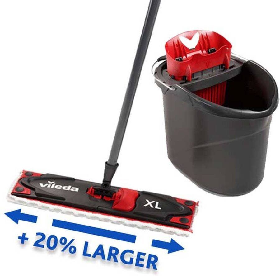 Vileda Ultramax XL complete set met mop en emmer Mopset met emmer 20% langere kop Voor alle harde vloeroppervlakken
