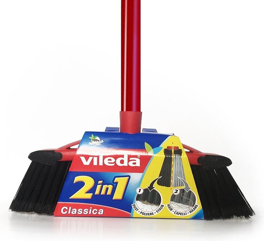Vileda Master 2 in 1 Bezemborstel met steel wee soorten borstelharen = dubbele reinigingskracht ingesteld met palen