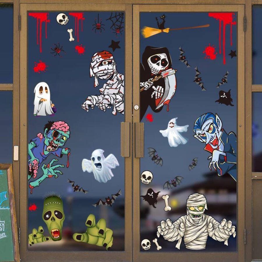 VinkToys Raamstickers Halloween 8 delig Halloween raamstickers PVC Herbruikbaar Zelfklevend Raamfolie Set 6 102 stickers