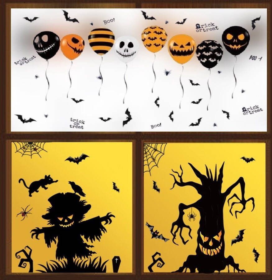 VinkToys Raamstickers Halloween 8 delig Halloween raamstickers PVC Herbruikbaar Zelfklevend Raamfolie Set 7 122 stickers