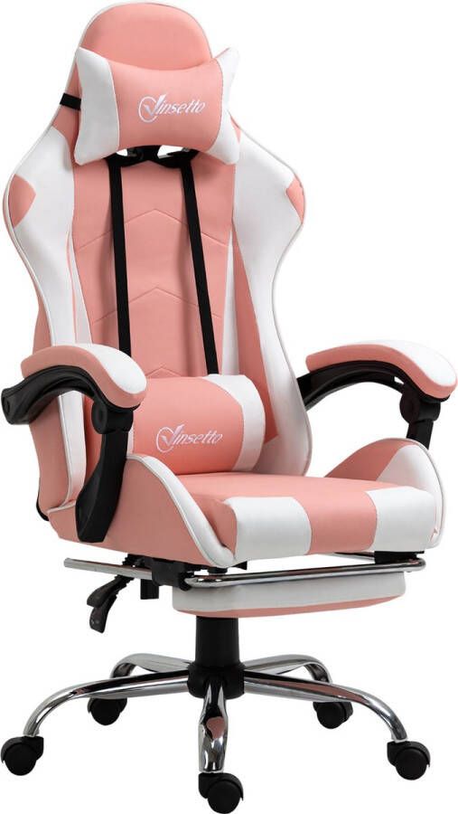 Vinscetto Vinsetto Gamingstoel computerstoel met verstelbare hoofdsteun ergonomisch PVC roze + wit 921-450