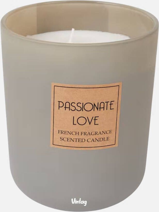 Vintag Geurkaars Passionate Love 70 Branduren Mat Grijs French Fragrance 13 x 15.5 cm Luxe Kaars 800 Gram