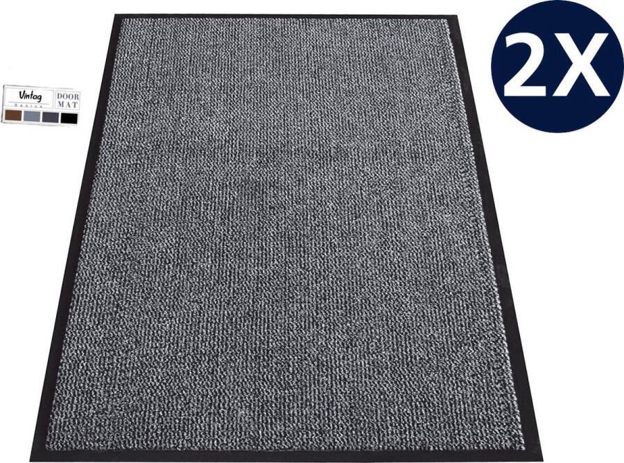 Vintag Schoonloopmat 2 Stuks Droogloopmat voor Binnen Deurmat 60 x 40 antraciet Anti slip