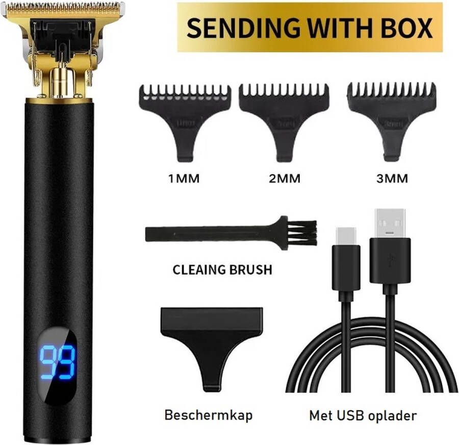 Vintage T Draadloze Haartrimmer Zwart Goud met LCD Nieuwste Model Tondeuse Mannen Geschikt voor Hoofdhaar Baardhaar Lichaamshaar Trimmer Draadloos Scheerapparaat Compleet met 4 Opzetstukjes oplader en onderhoudsmaterialen