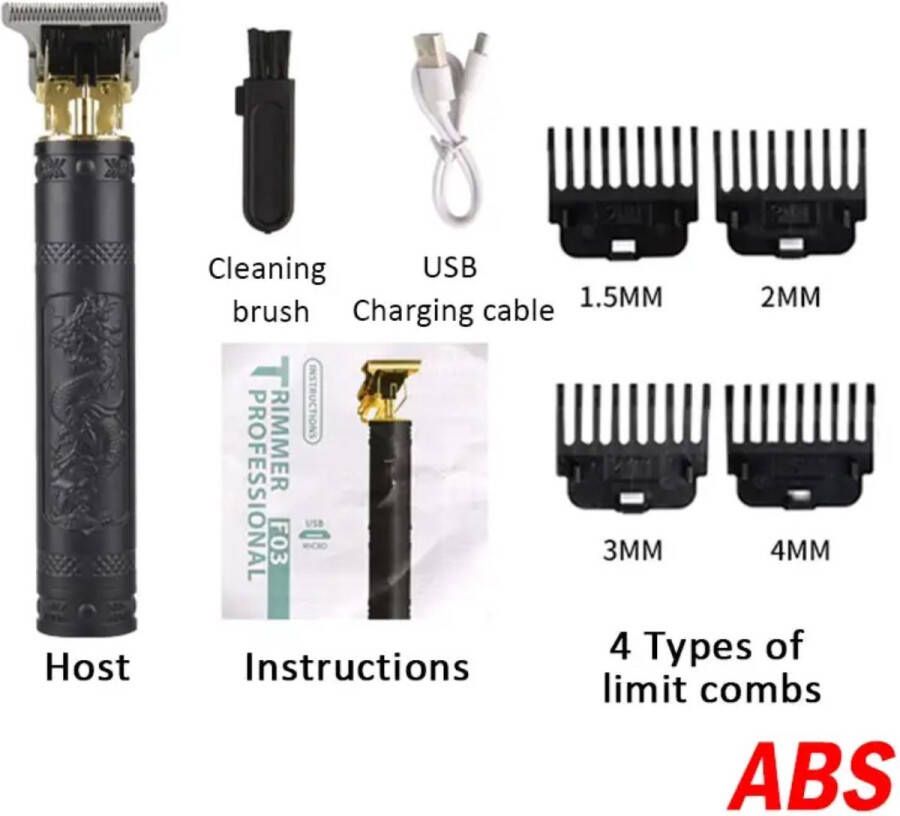Vintage T9 Trimmer Mannen Inclusief borstel Tondeuse Draadloze Haartrimmer tondeuse mannen Geschikt Voor Hoofdhaar Baardhaar Trimmer Draadloos Scheerapparaat Zwart Inclusief kabeltje & 4 Opzetstukjes