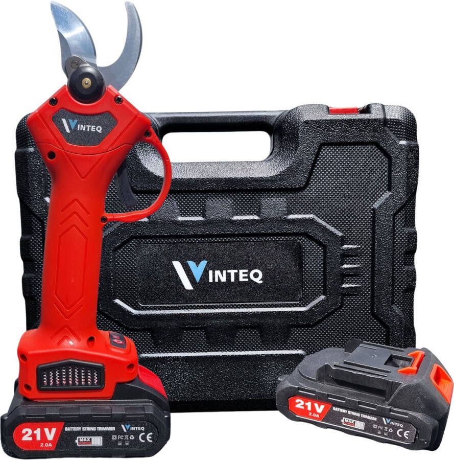 Vinteq Elektrische Snoeischaar Accu Snoeischaar Bloemenschaar Tuinschaar Boomschaar Incl. Koffer 2 Accu's 30mm Rood