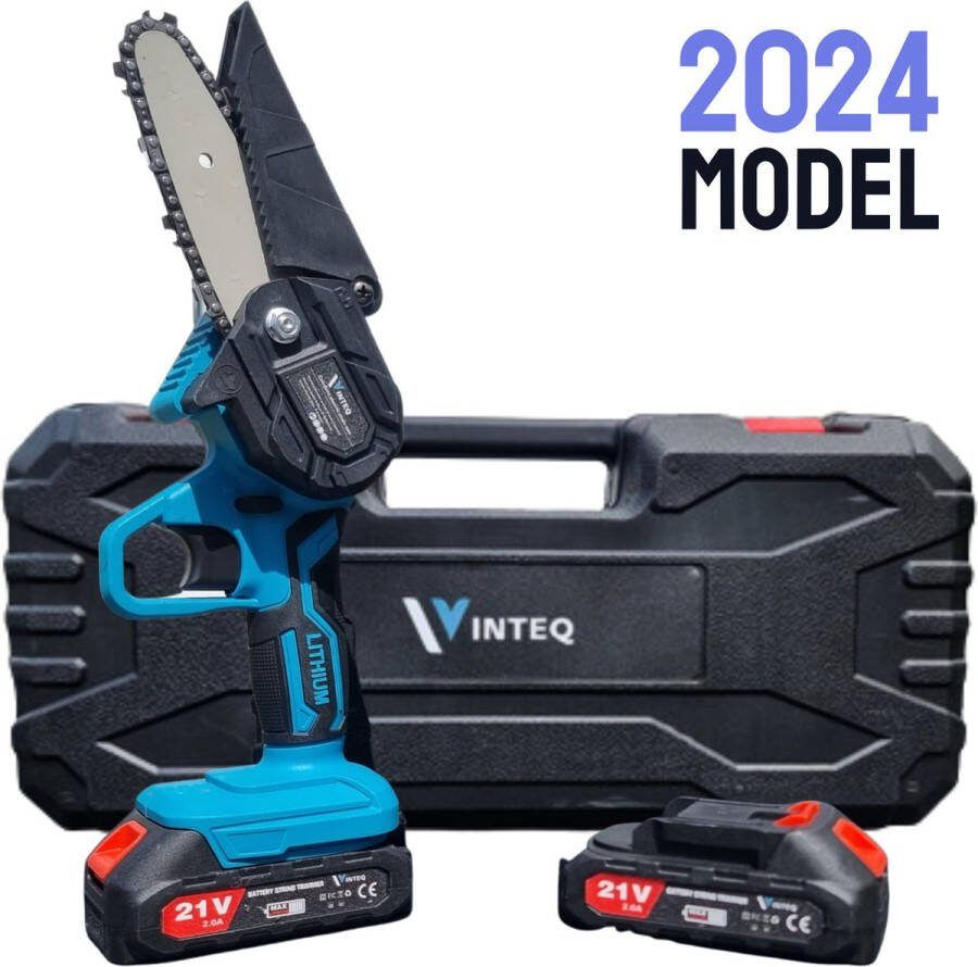 Vinteq Mini Kettingzaag Accu Takkenzaag Handzaag Boomzaag Elektrisch Incl. Koffer 2x Accu's Blauw