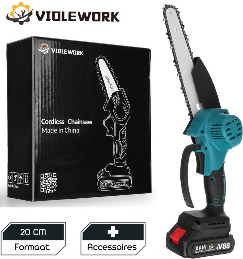 Violework Accu Kettingzaag Snoeizaag Met Accu Mini Kettingzaag Hand kettingzaag Elektrische Kettingzaag Elektrische Snoeischaar Ook voor Makita 10000mAh 3000W 88V