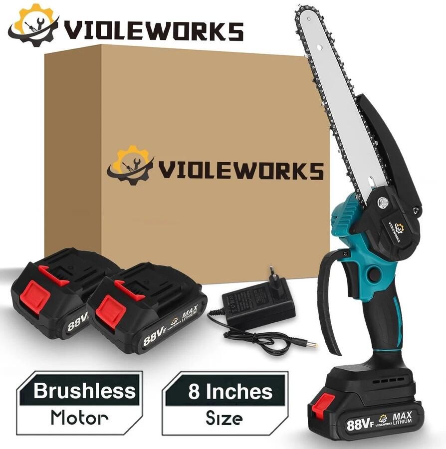Violework Accu Kettingzaag Snoeizaag Met Accu Mini Kettingzaag Hand kettingzaag Elektrische Kettingzaag Elektrische Snoeischaar Ook geschikt voor Makita 10000mAh 3000W 88V
