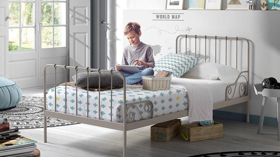 Vipack Alice Metalen Bedframe met Lattenbodem Kinderbed 90x200 cm Grijs