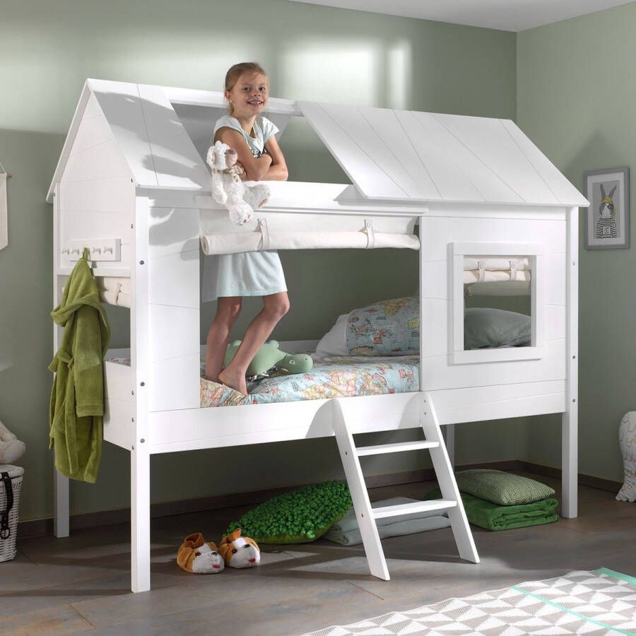 Vipack Bed als boomhut Charlotte met set gordijnen 90 x 200 cm wit