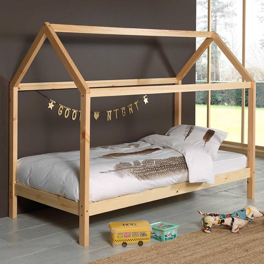 Vipack Bed Dalles met dak Kinderbed 90 x 200 cm Naturel