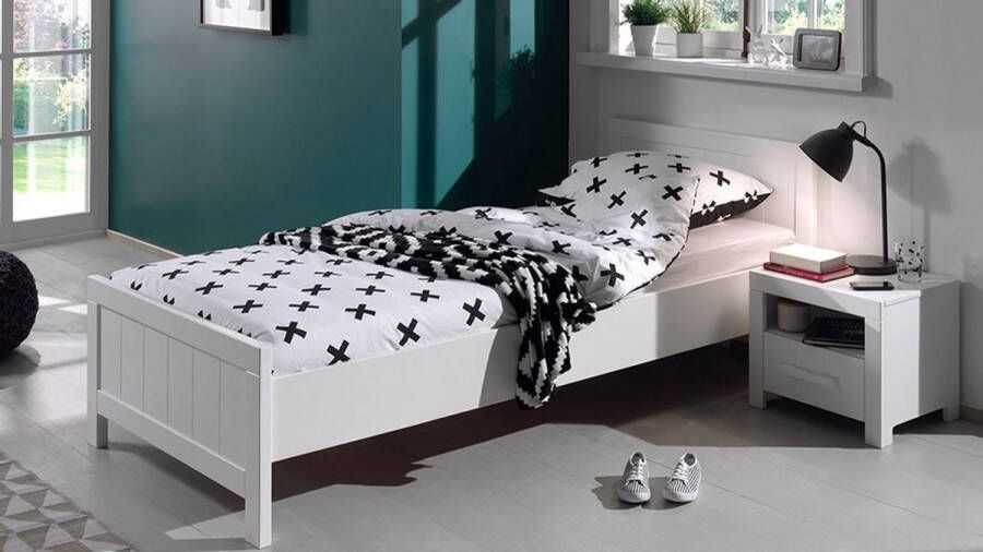Vipack 1-persoonsledikant 1-persoons in landelijke look met ligoppervlak 90x 200 cm wit gelakt