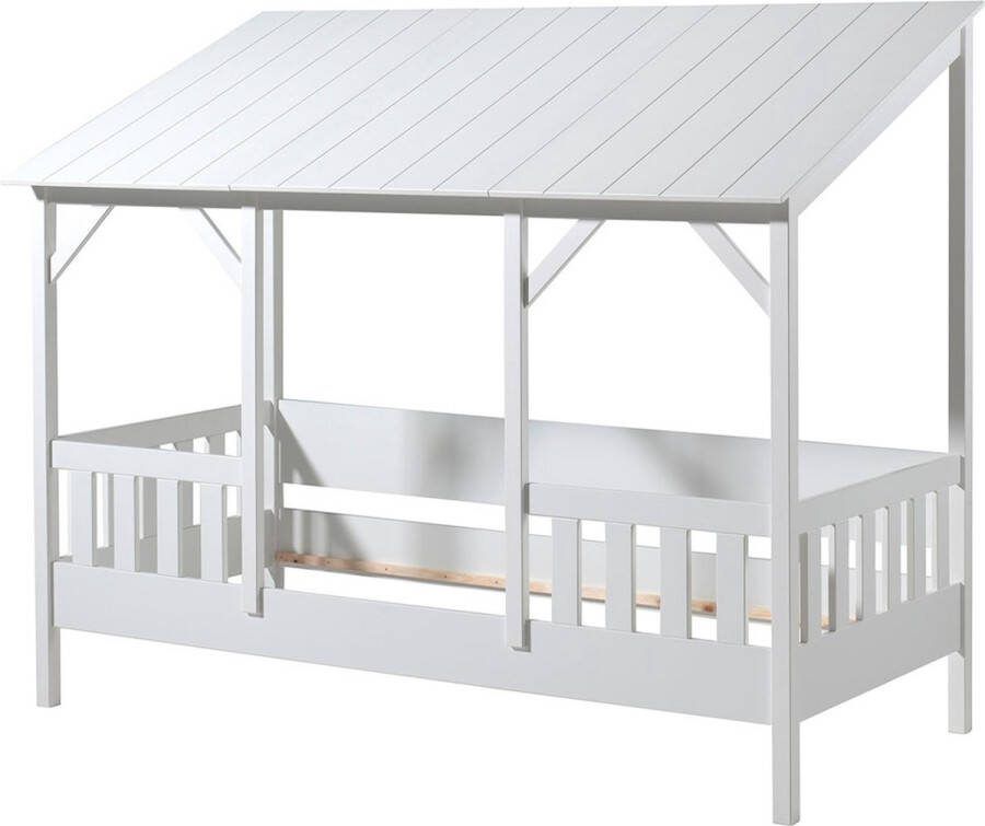 Vipack Bed HuisBed inclusief vensterbanken heel dak en slaaplade 90 x 200 cm wit