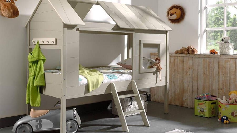 Vipack boomhut halfhoogslaper Charlotte grijs beige 209 3x136 7x185 2 cm Leen Bakker