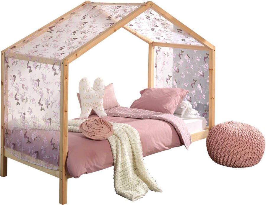 Vipack Huisbed Dallas naar keuze met onderbedlade of stoffen hemel uitvoering ecru of wit