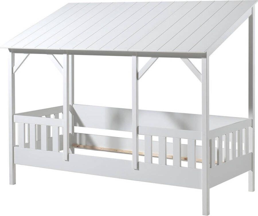 Vipack Kinderledikant Huisbed van MDF en massief hout dak zwart of wit