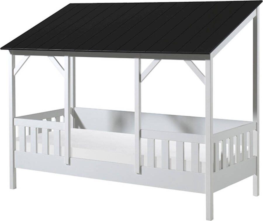 Vipack Kinderledikant Huisbed van MDF en massief hout dak zwart of wit