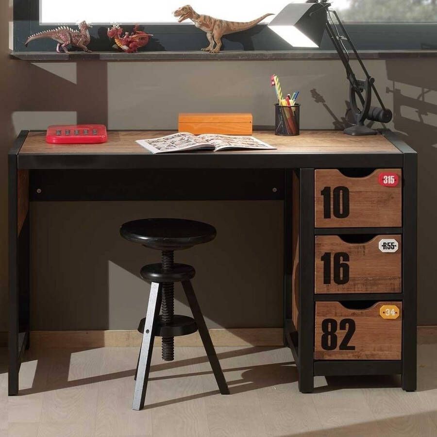 Vipack kinderbureau Alex bruin zwart 60x130x75 cm Leen Bakker