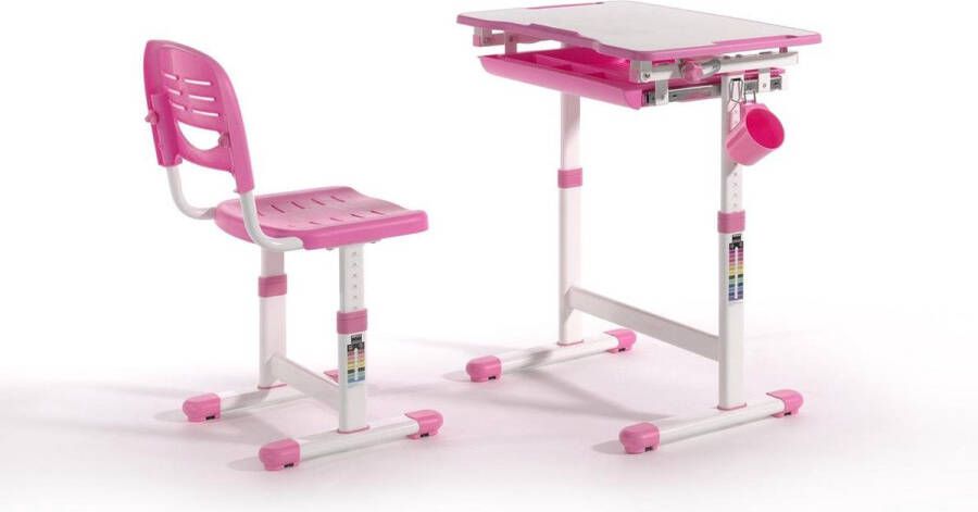Vipack Kinderbureau Comfortline met hoogteverstelling incl. tas- en bekerhouder incl. stoel en verstelbaar schrijfoppervlak praktische functies (set)