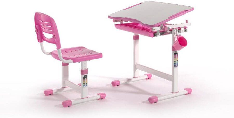 Vipack Kinderbureau Comfortline met hoogteverstelling incl. tas- en bekerhouder incl. stoel en verstelbaar schrijfoppervlak praktische functies (set)