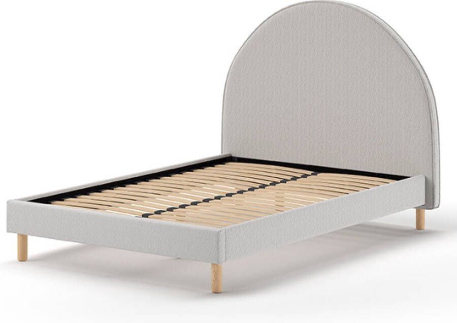 Vipack Gestoffeerd bed Moon 2 breedtes (90 of 140 cm) lattenbodem bouclé stof naar keuze 4 kleuren