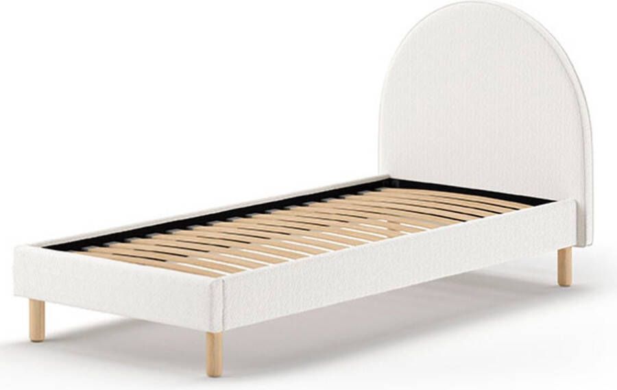 Vipack Gestoffeerd bed Moon 2 breedtes (90 of 140 cm) lattenbodem bouclé stof naar keuze 4 kleuren