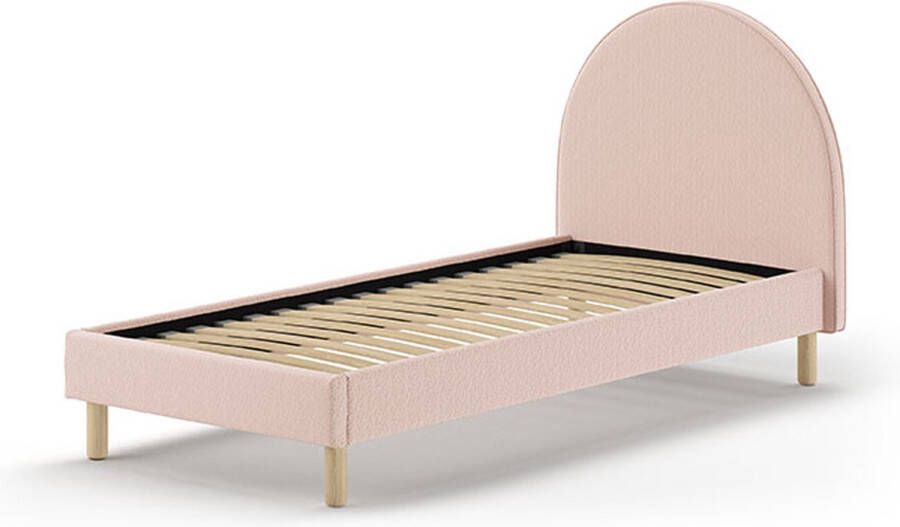 Vipack Gestoffeerd bed Maeva 90x200cm met nachttafeltje Roze bouclé stof