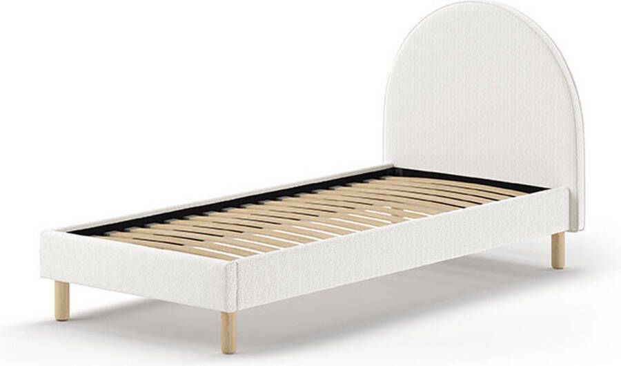 Vipack Gestoffeerd bed Maeva 90x200cm met nachttafeltje Witte bouclé stof