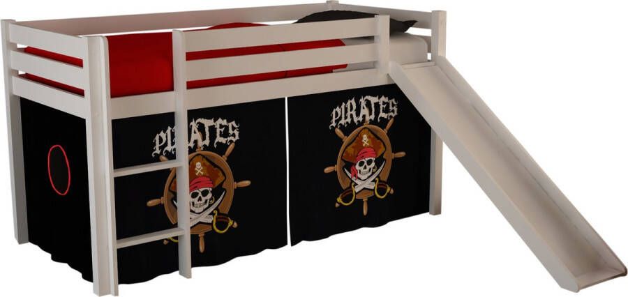 Vipack Pino Halfhoogslaper met Glijbaan en Pirates Gordijn 90 x 200 cm