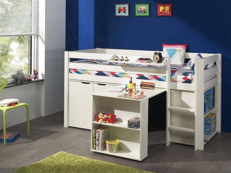 Vipack halfhoogslaper Pino met bureau incl. kast wit 114x105x209 3 cm Leen Bakker