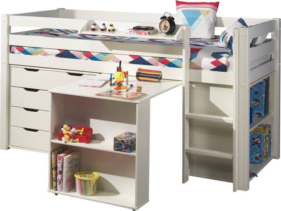 Vipack halfhoogslaper Pino met bureau incl. lades wit 114x105x209 3 cm Leen Bakker