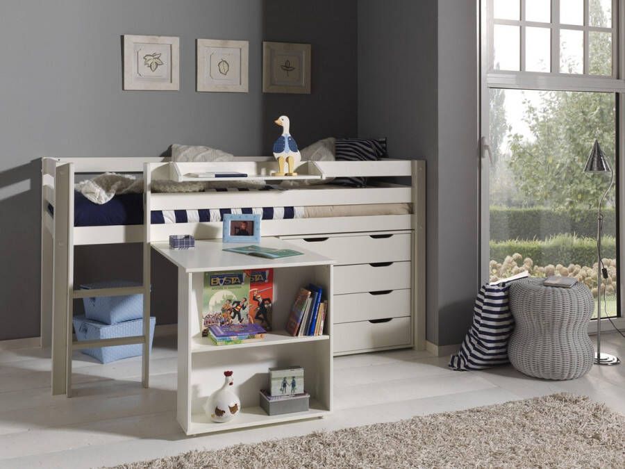 Vipack halfhoogslaper Pino met bureau en ladekast wit 114x105 4x209 4 cm Leen Bakker