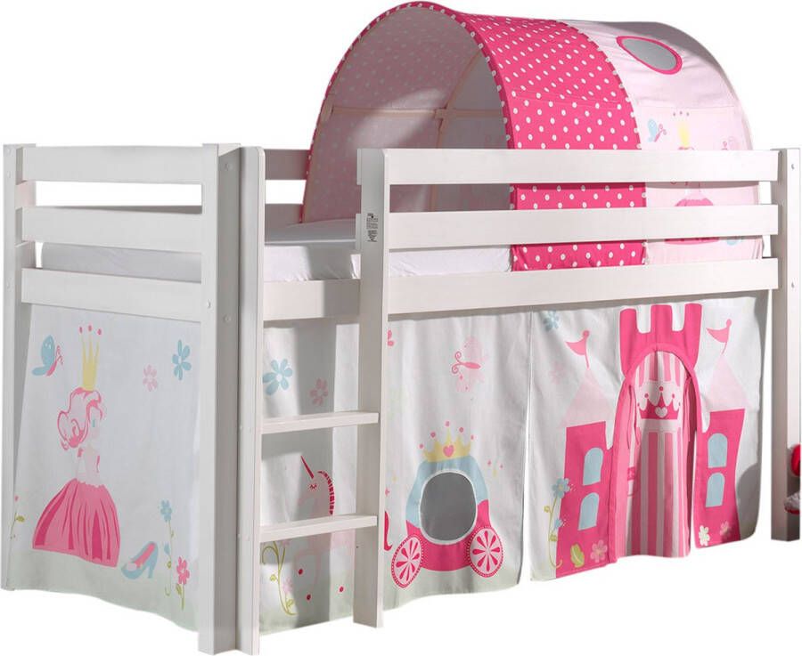 Vipack Halfhoogslaper Charlotte met bedtent & bedtunnel Princess II wit