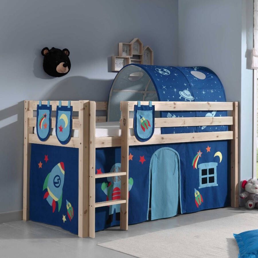 Vipack Hoogslaper Pino speelbed massief dennenhout stevig gebouwd 3 corpuskleuren om uit te kiezen